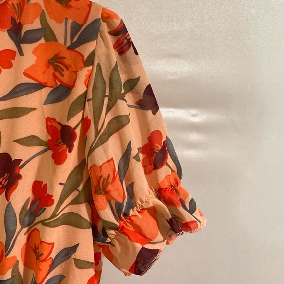 Women's Medium Orange Floral V-Neck Maxi Dress - Picture 10 of 11